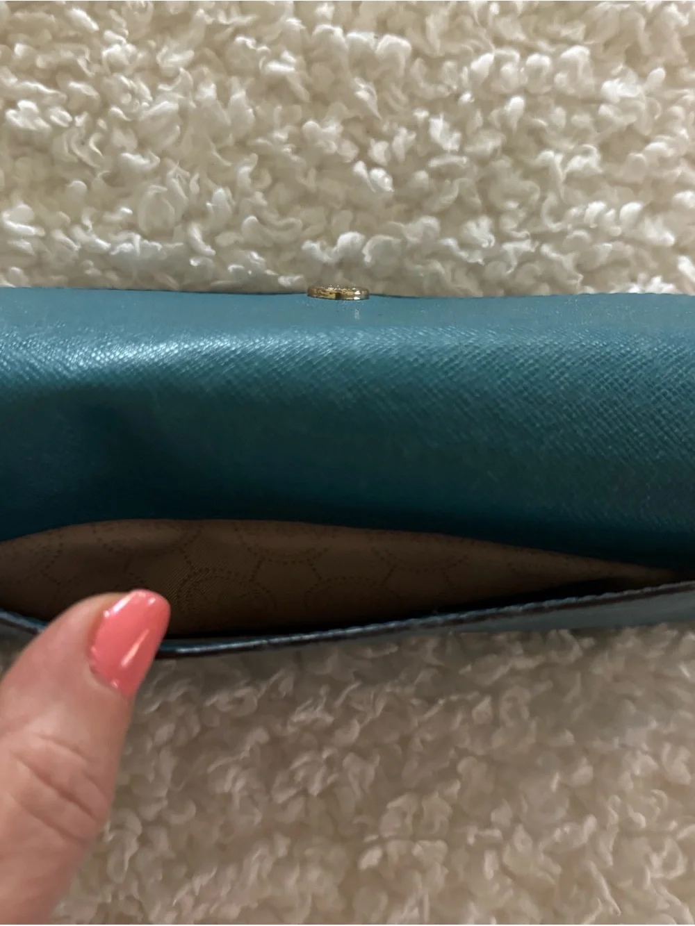 Michael Kors Teal Envelope Wallet with Gold-Tone Button